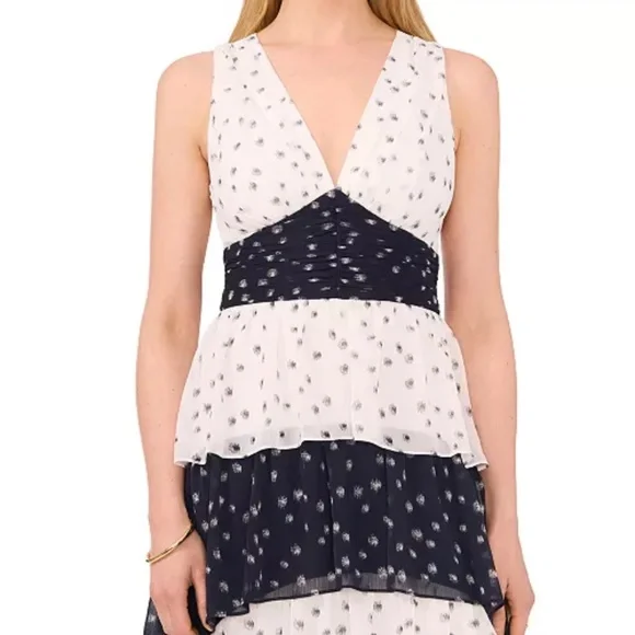 1.state Womens Colorblocked Tiered Maxi Dress New Ivory Dark Indigo Size 10 NWT - Picture 5 of 17